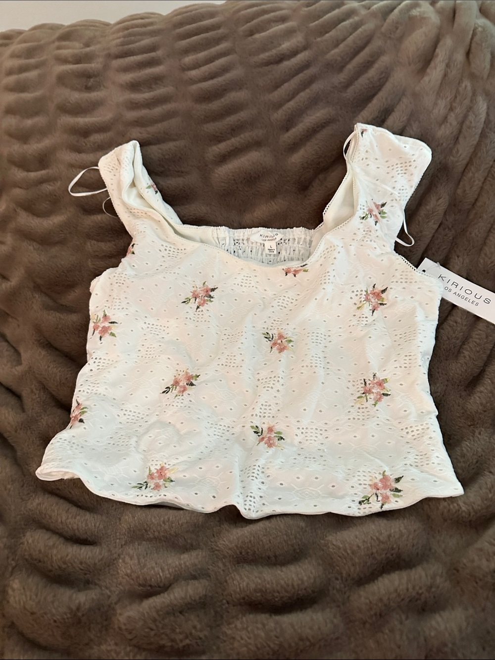 KhrioUS White Eyelet Floral Square-Neck Camisole